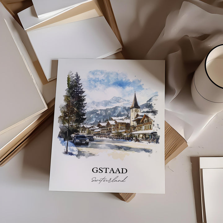 Gstaad Travel Print Wall Art Gstaad Wall Hanging Home Décor Gstaad Gift Art Lovers Switzerland Art Lover Gift Gstaad Switzerland Poster