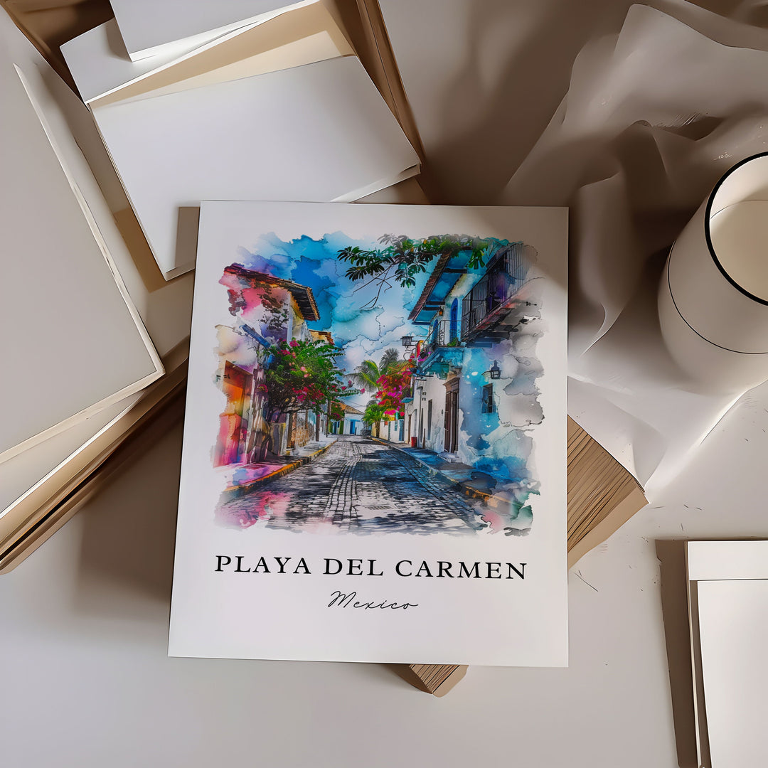 Playa Del Carmen MX Wall Art, PDC Mexico Print, Playa Del Carmen Watercolor, Cancun Gift,