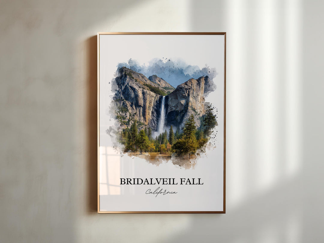 Bridalveil Fall Wall Art, Yosemite Print, Yosemite Watercolor Art, Bridalveil Fall Gift, Travel Print, Travel Poster, Housewarming Gift