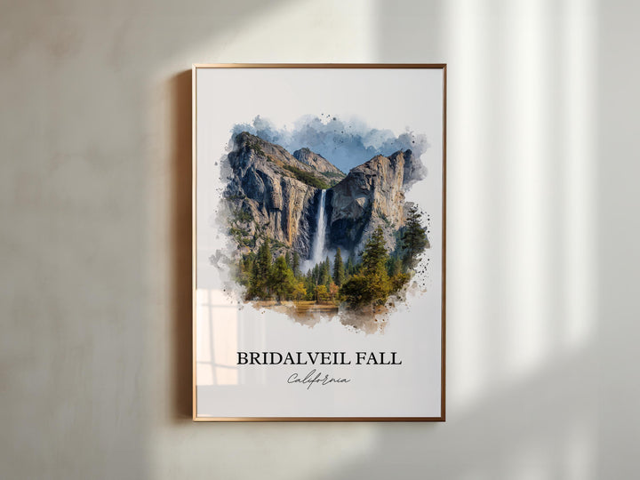 Bridalveil Fall Wall Art, Yosemite Print, Yosemite Watercolor Art, Bridalveil Fall Gift, Travel Print, Travel Poster, Housewarming Gift