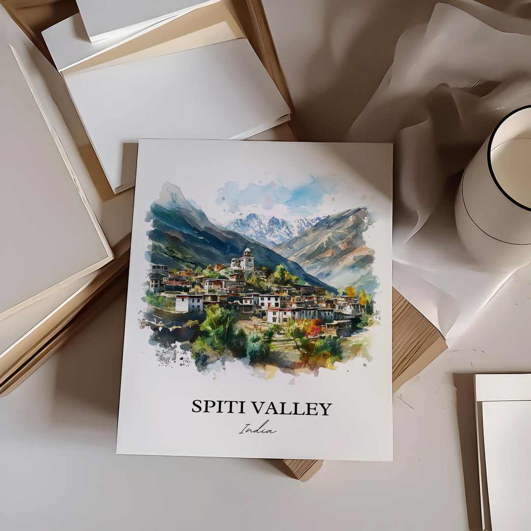 Spiti Valley Wall Art, Himalayas India Print, India Watercolor Art, Spiti Valley India Gift, Travel Print, Travel Poster, Housewarming Gift