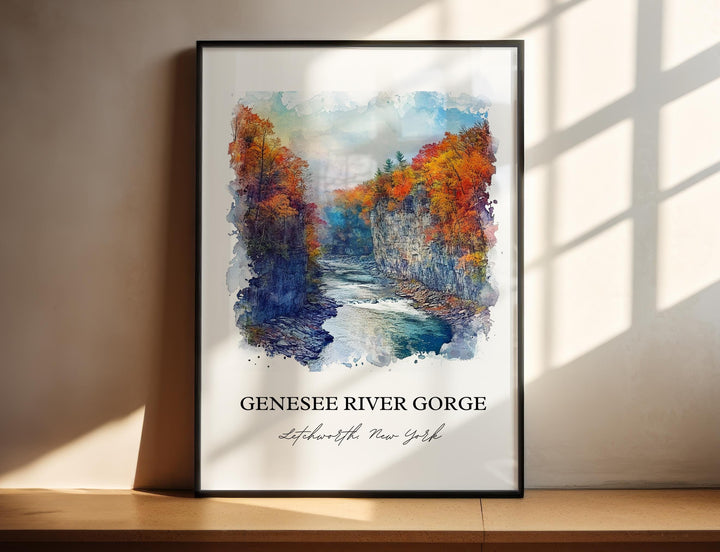 Genesee River Wall Art, Rochester Print, Genesee River Gorge Watercolor, Rochester NY Gift, Travel Print, Travel Poster, Housewarming Gift
