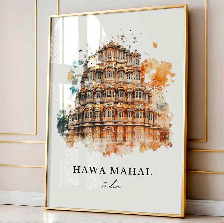 Hawa Mahal Wall Art, Jaipur Print, Rajasthan Watercolor Art, Hawa Mahal India Gift,