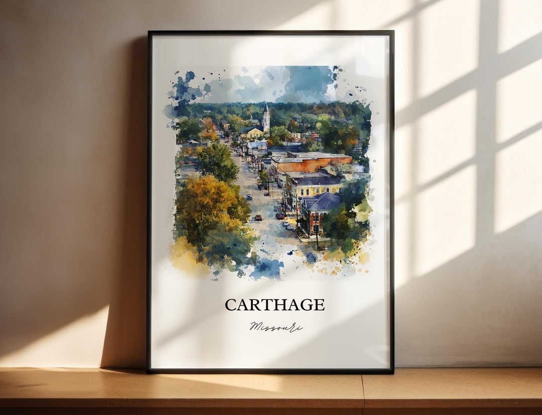 Carthage MO Wall Art, Jasper County Print, Missouri Watercolor Art, Carthage Missouri Gift, Travel Print, Travel Poster, Housewarming Gift