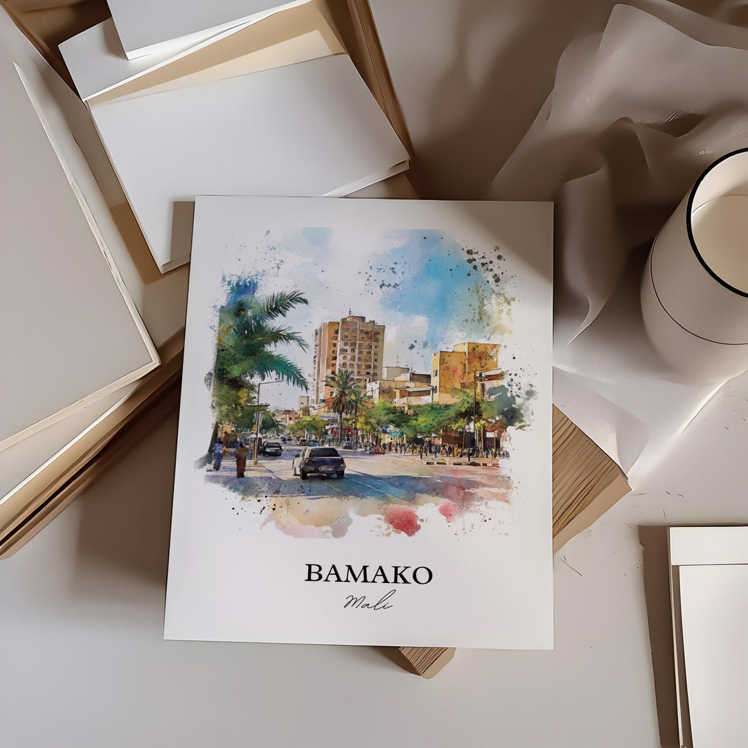 Bamako Mali Wall Art, Bamako Print, Mali Watercolor Art, Bamako Mali Gift, Travel Print, Travel Poster, Housewarming Gift