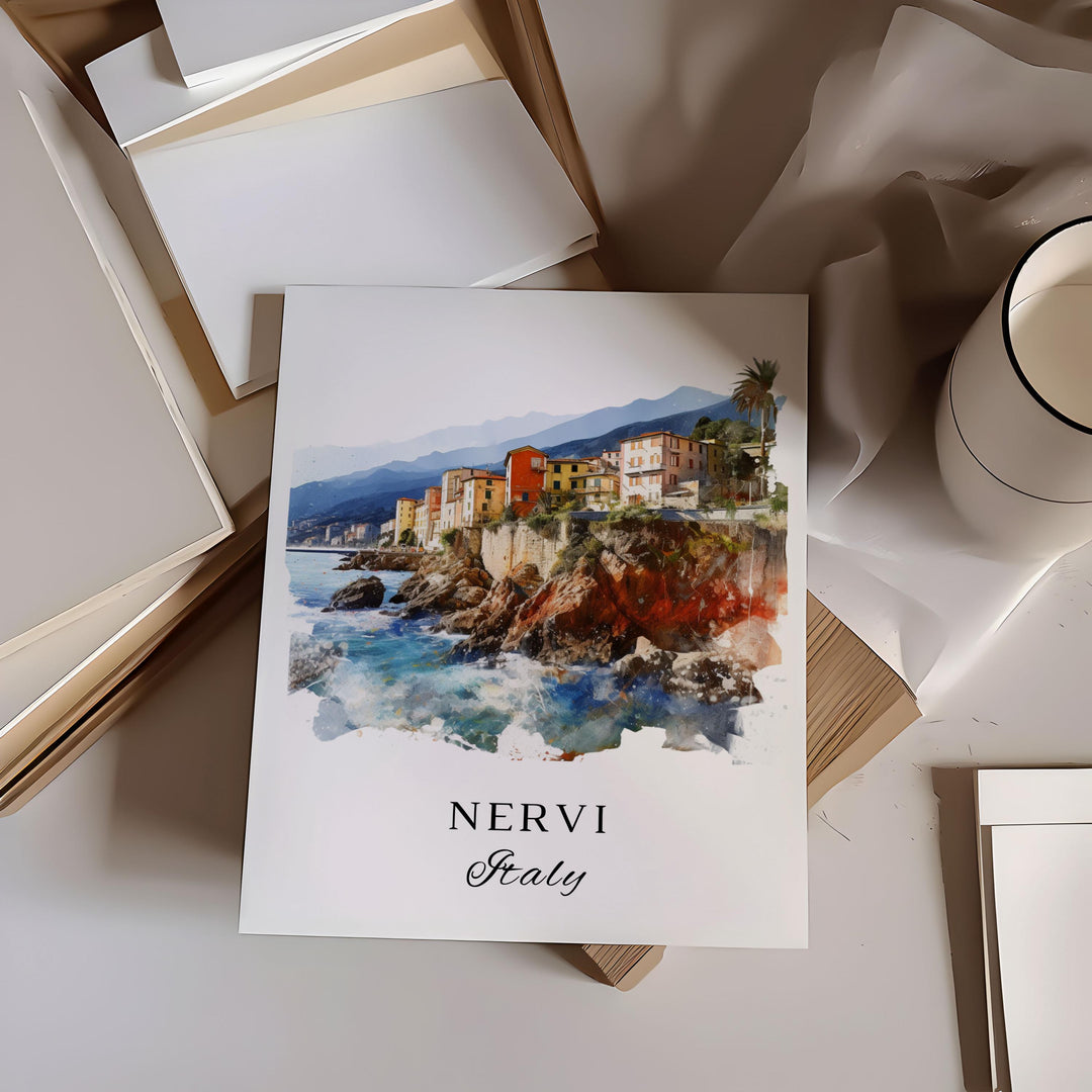 Nervi traditional travel art - Italy, Nervi poster, Wedding gift, Birthday present, Custom Text, Personalised Gift