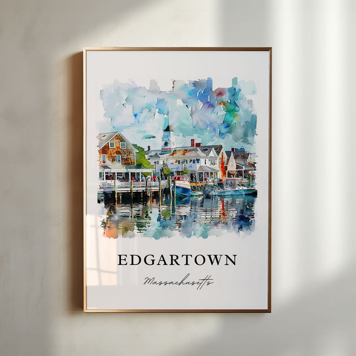 Edgartown MA Wall Art, Martha's Vineyard Print, Edgartown Watercolor, Edgartown Mass. Gift,
