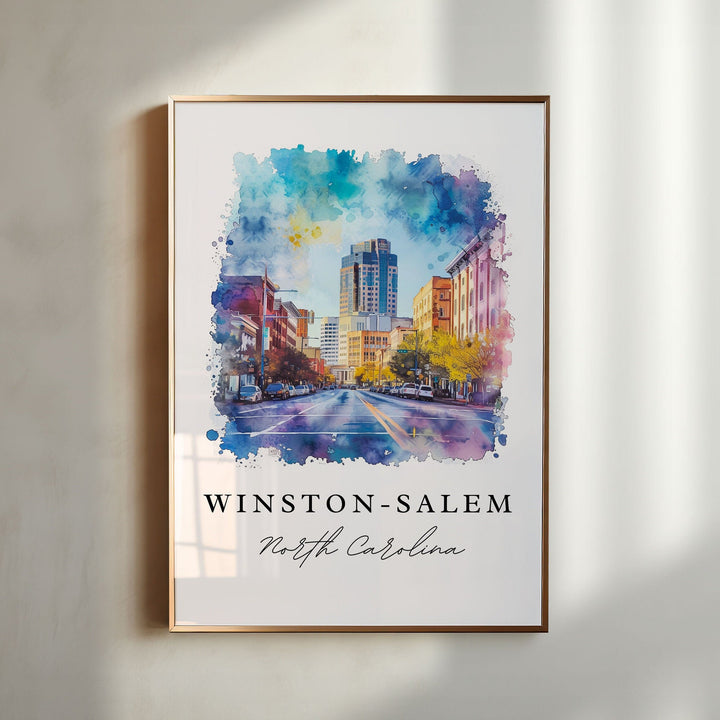 Winston-Salem watercolor travel art - North Carolina, Winston-Salem print, Wedding gift, Birthday present, Custom Text, Perfect Gift