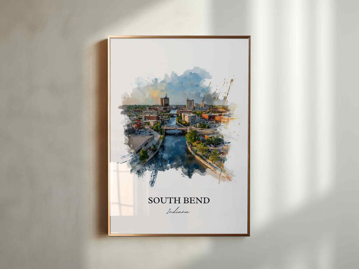 South Bend, Indiana Wall Art, South Bend Print, Indiana Watercolor Art, South Bend Indiana Gift, Travel Print, Travel Poster, Housewarming Gift