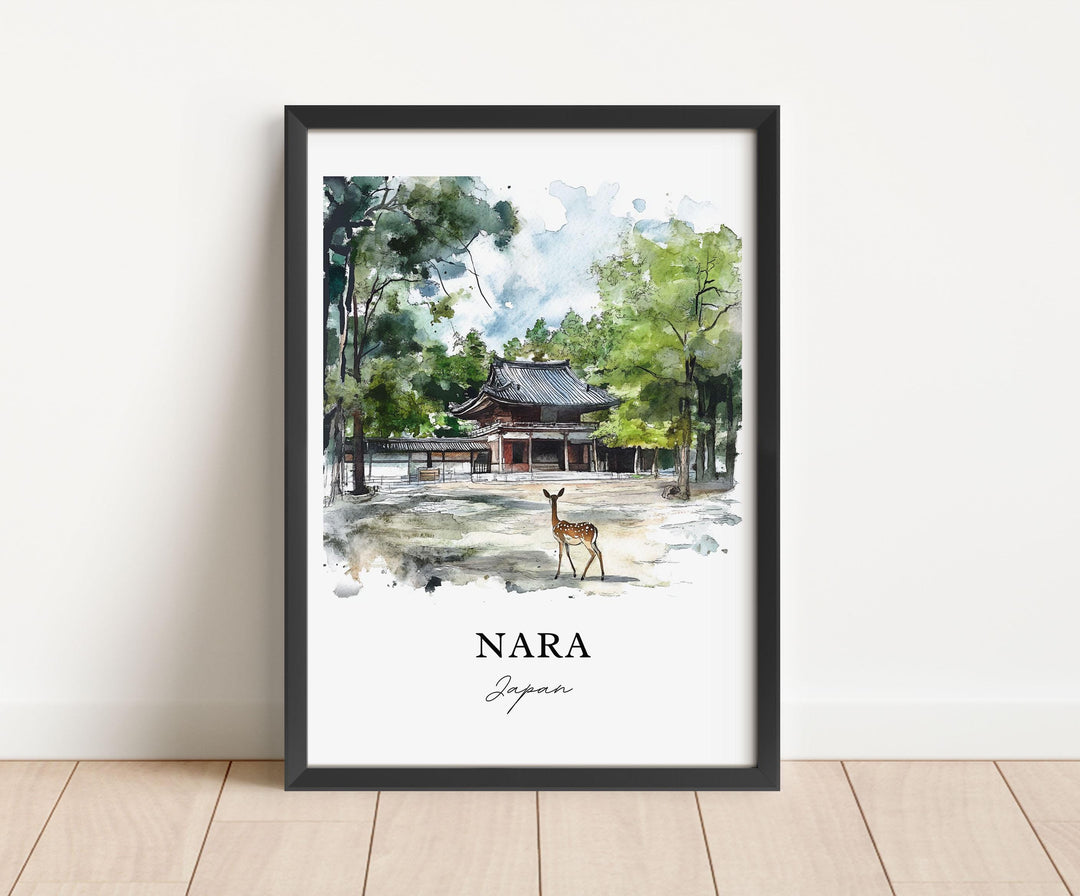 Nara Japan Wall Art, Nara Deer Park Print, Japan Watercolor Art, Nara Japan Gift, Travel Print, Travel Poster, Housewarming Gift