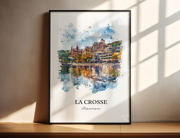 La Crosse WI Wall Art, La Crosse WI Print, Wisconsin Watercolor Art, La Crosse Gift, Travel Print, Travel Poster, Housewarming Gift