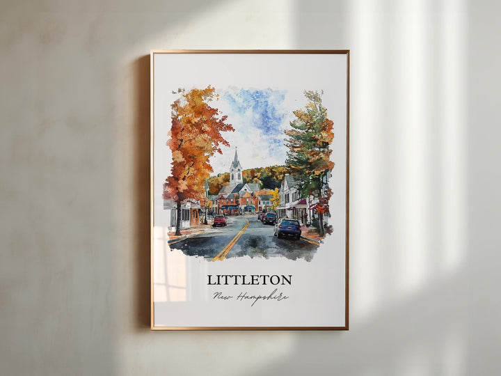 Littleton NH Wall Art, Grafton County Print, New Hampshire Watercolor Art, Littleton NH Gift, Travel Print, Travel Poster, Housewarming Gift