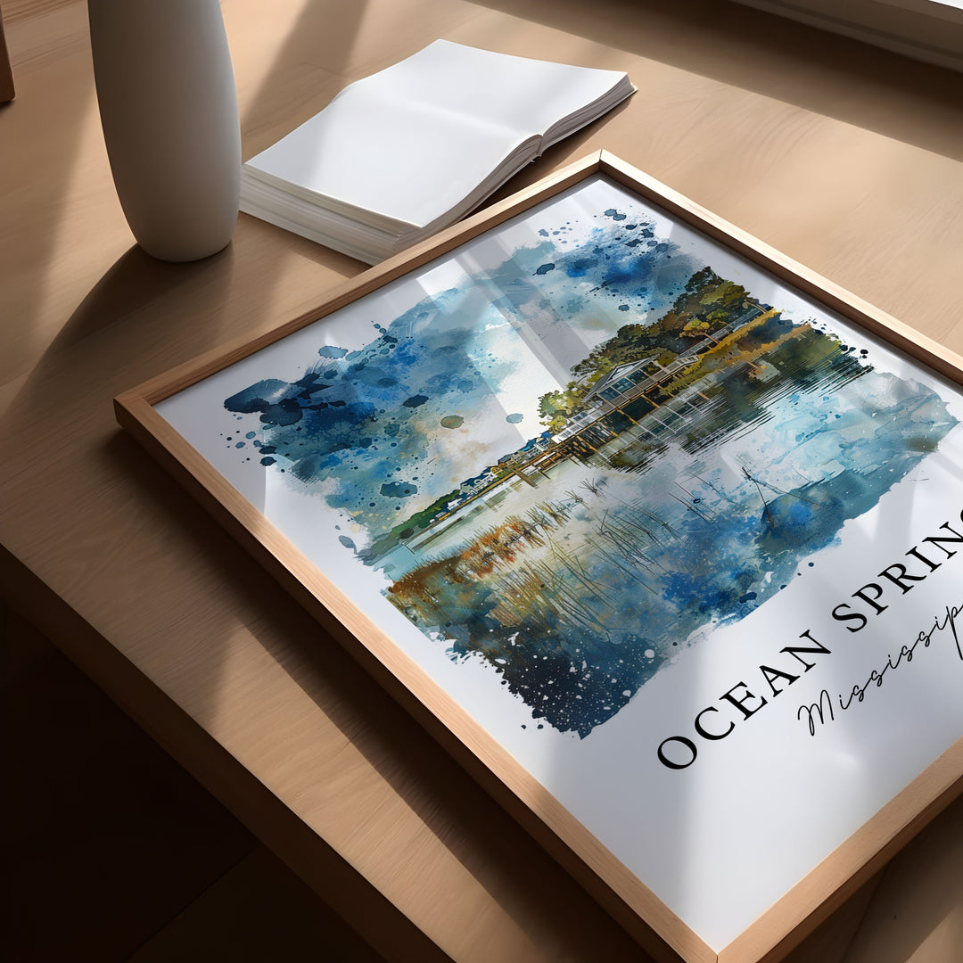 Ocean Springs MS Wall Art, Mississippi Prints, Ocean Springs Watercolor, Ocean Springs Gift,