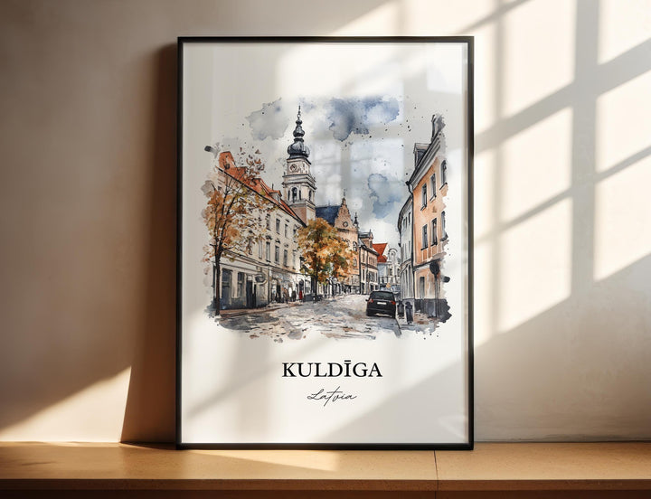Kuldiga Wall Art, Latvia Print, Lativa Watercolor Art, Kuldiga Lativa Gift, Travel Print, Travel Poster, Housewarming Gift