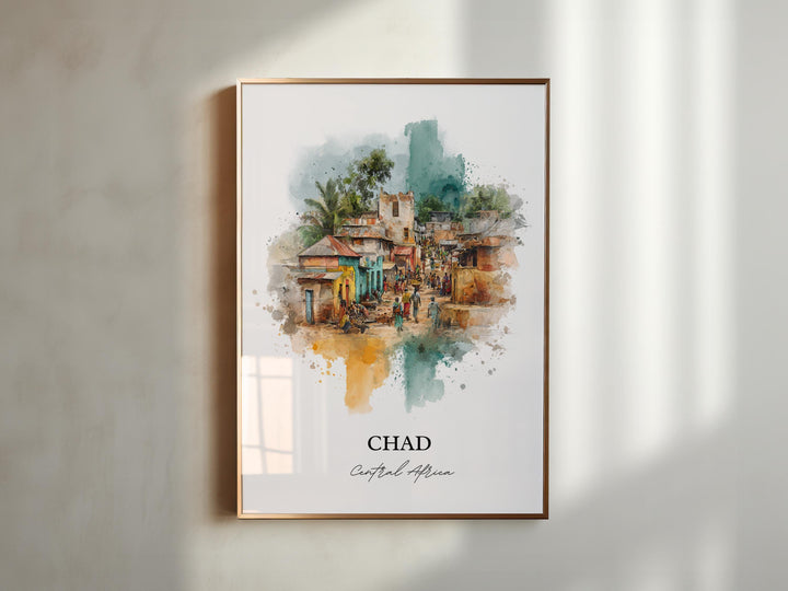 Chad Wall Art, Chad Print, Chad Watercolor Art, Central Africa Gift, Travel Print, Travel Poster, Housewarming Gift