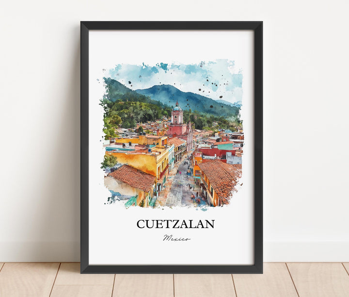 Cuetzalan Wall Art, Puebla Mexico Print, Mexico Watercolor Art, Cuetzalan Mexico Gift, Travel Print, Travel Poster, Housewarming Gift