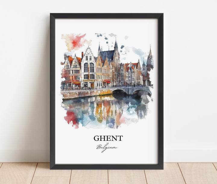 Ghent Belgium Wall Art, Ghent Print, Belgium Watercolor Art, Ghent Belgium Gift, Travel Print, Travel Poster, Housewarming Gift