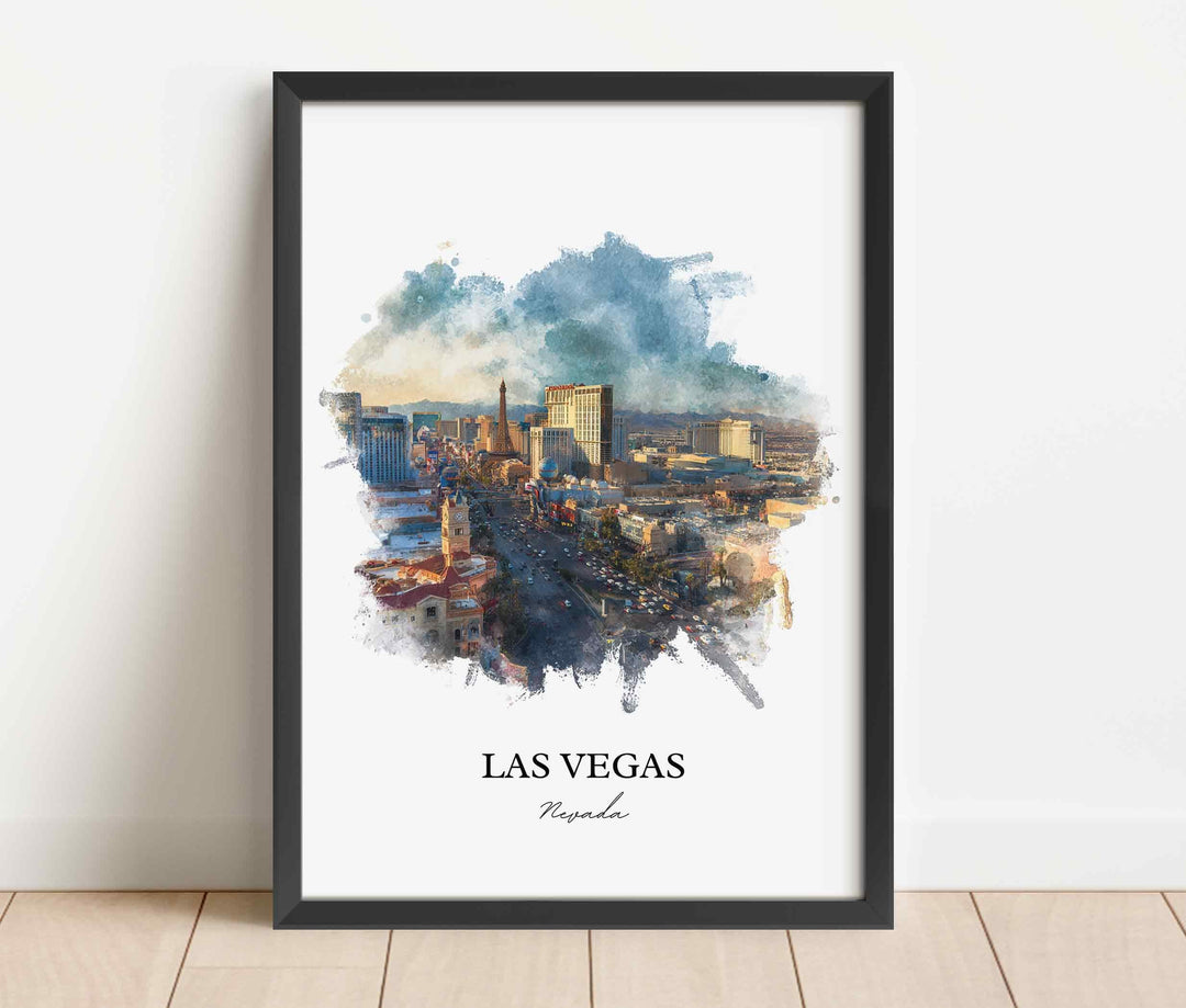 Las Vegas, Nevada Wall Art, Vegas Print, Vegas Watercolor Art, Las Vegas Skyline Gift, Travel Print, Travel Poster, Housewarming Gift