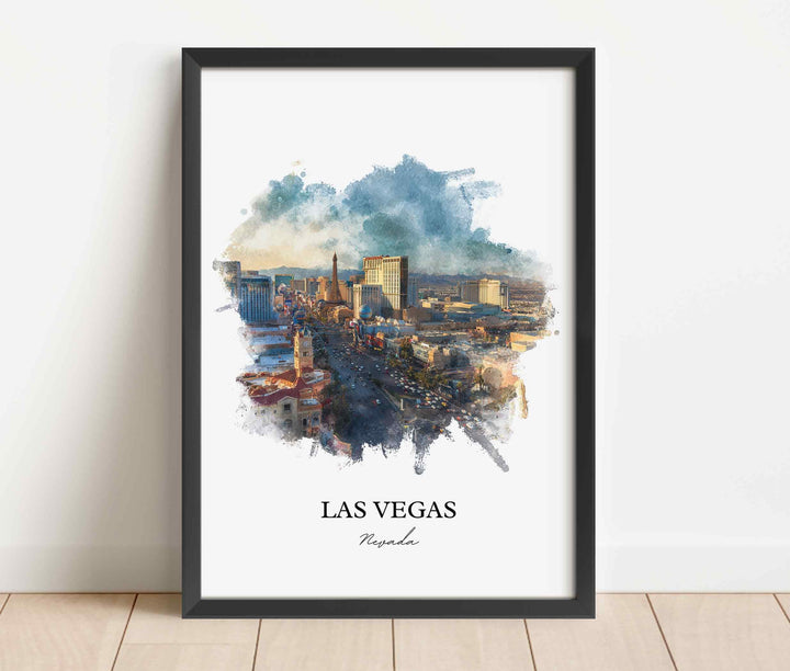 Las Vegas, Nevada Wall Art, Vegas Print, Vegas Watercolor Art, Las Vegas Skyline Gift, Travel Print, Travel Poster, Housewarming Gift