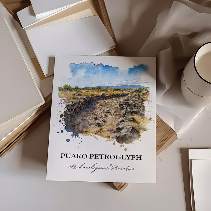 Puako Petroglyph Art, Puako Hawaii Print, Kailua-Kona Watercolor Art, Puako HI Gift, Travel Print, Travel Poster, Housewarming Gift