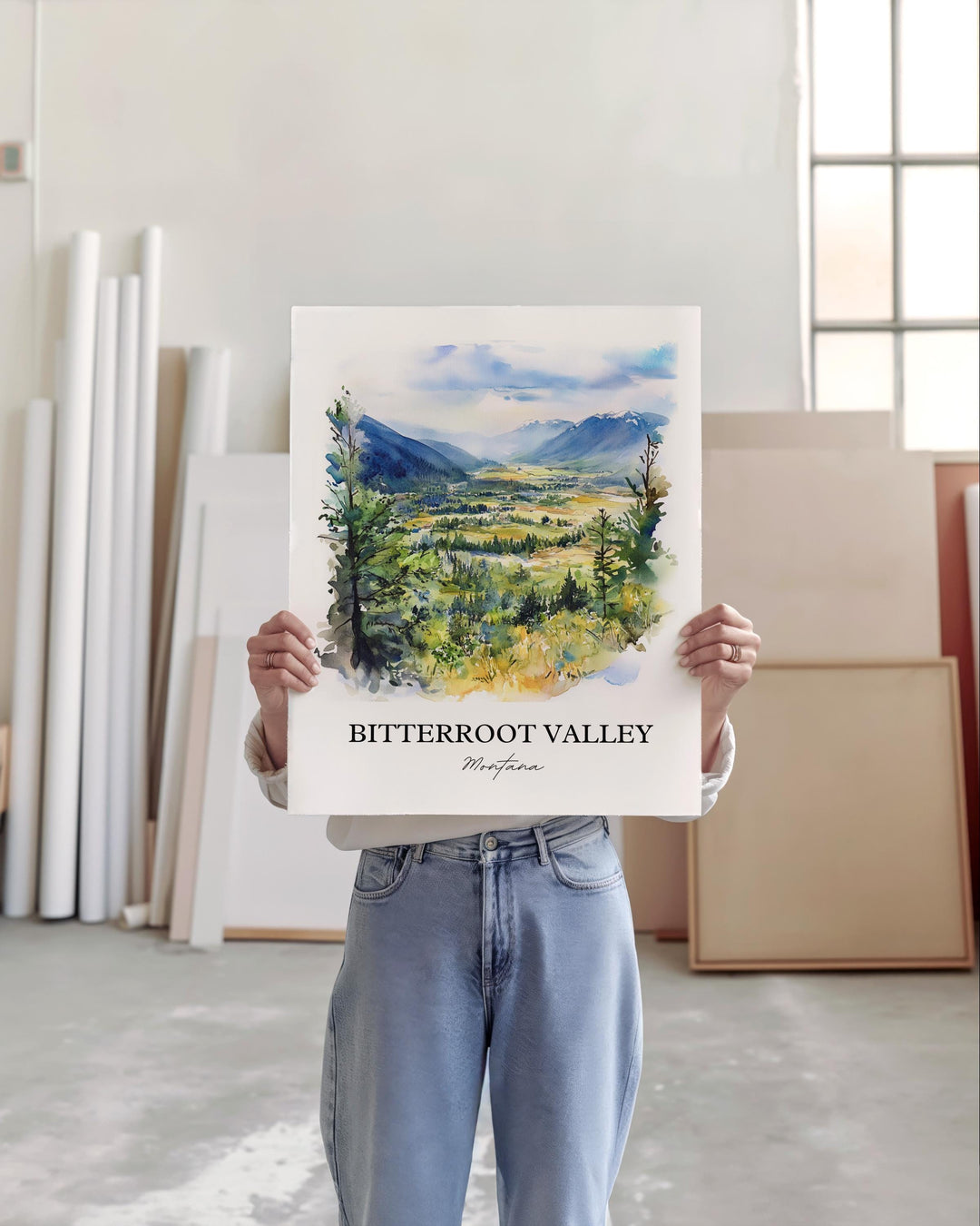 Bitterroot Valley Wall Art, Darby MT Print, Montana Watercolor Art, Bitterroot Valley Gift, Travel Print, Travel Poster, Housewarming Gift
