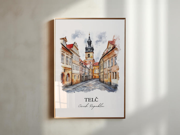 Telc Wall Art, Czech Republic Print, Telc Watercolor Art, Vysocina Region Gift, Travel Print, Travel Poster, Housewarming Gift