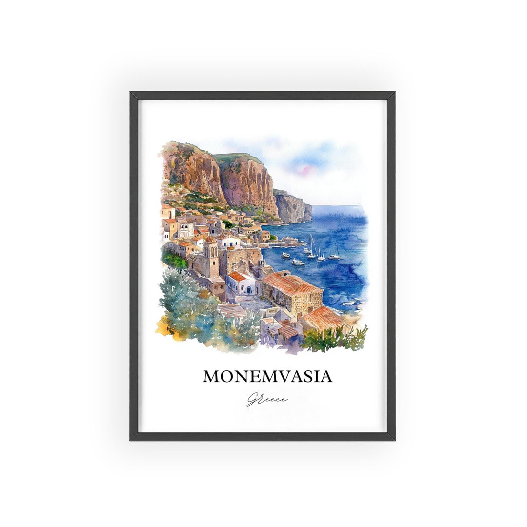 Monemvasia Wall Art, Laconia Print, Greece Watercolor Art, Monemvasia Gift, Travel Print, Travel Poster, Housewarming Gift