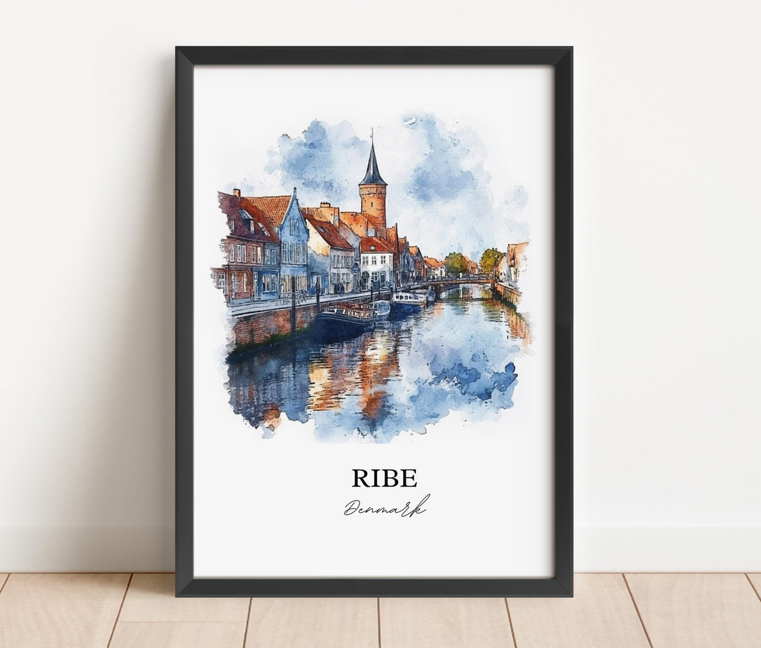 Ribe Denmark Wall Art, Jutland Print, Denmark Watercolor Art, Ribe Denmark Gift, Travel Print, Travel Poster, Housewarming Gift