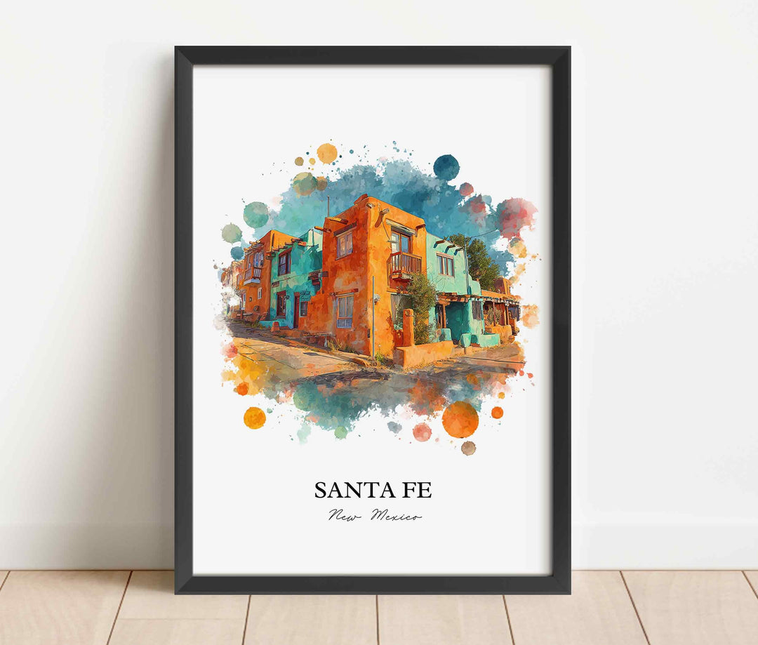 Santa Fe Wall Art, New Mexico Print, Santa Fe NM Watercolor Art, New Mexico Gift, Travel Print, Travel Poster, Housewarming Gift