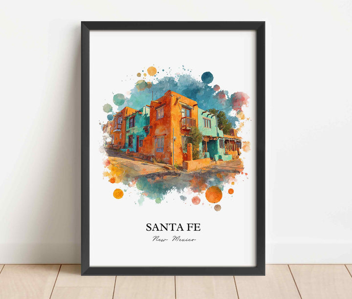 Santa Fe Wall Art, New Mexico Print, Santa Fe NM Watercolor Art, New Mexico Gift, Travel Print, Travel Poster, Housewarming Gift