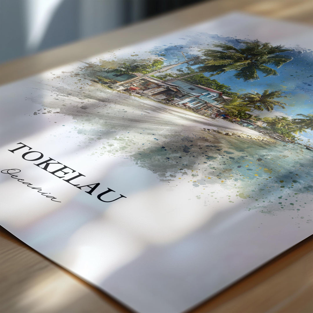 Tokelau Wall Art, Tokelau Print, Tokelau Island Watercolor Art, Atafu Gift, Travel Print, Travel Poster, Housewarming Gift