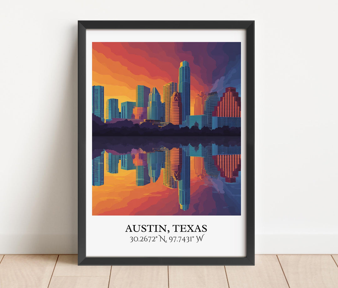 Austin Texas Art, Austin Retro Travel Art, Austin Texas Home Decor, Austin Texas Gift, Texas Travel Art, Travel Prints, Housewarming Gift
