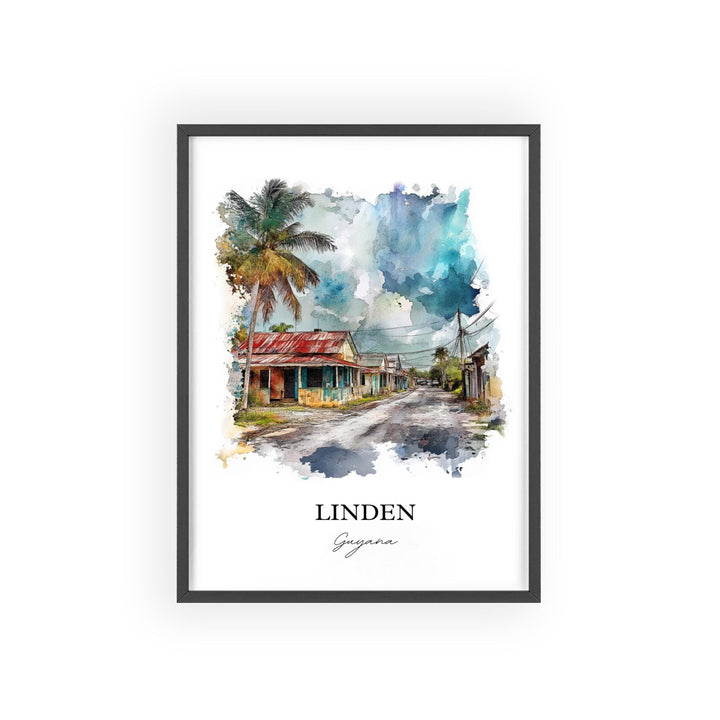 Linden Guyana Wall Art, Guyana Print, Guyana Watercolor Art, Linden Guyana Gift, Travel Print, Travel Poster, Housewarming Gift