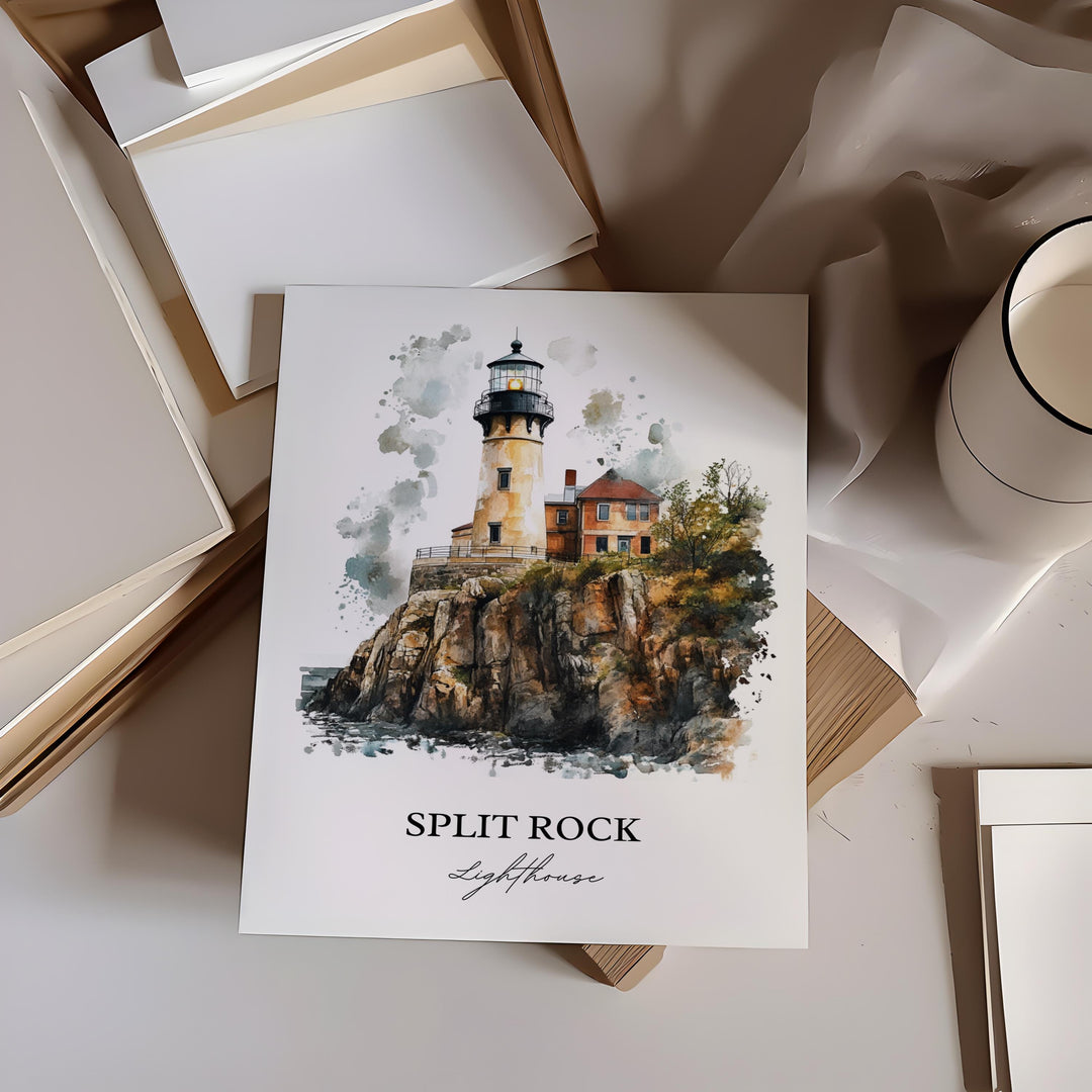 Split Rock Lighthouse Art, Lake County MN Print, Minnesota Watercolor, Two Harbors MN Gift, Travel Print, Travel Poster, Housewarming Gift