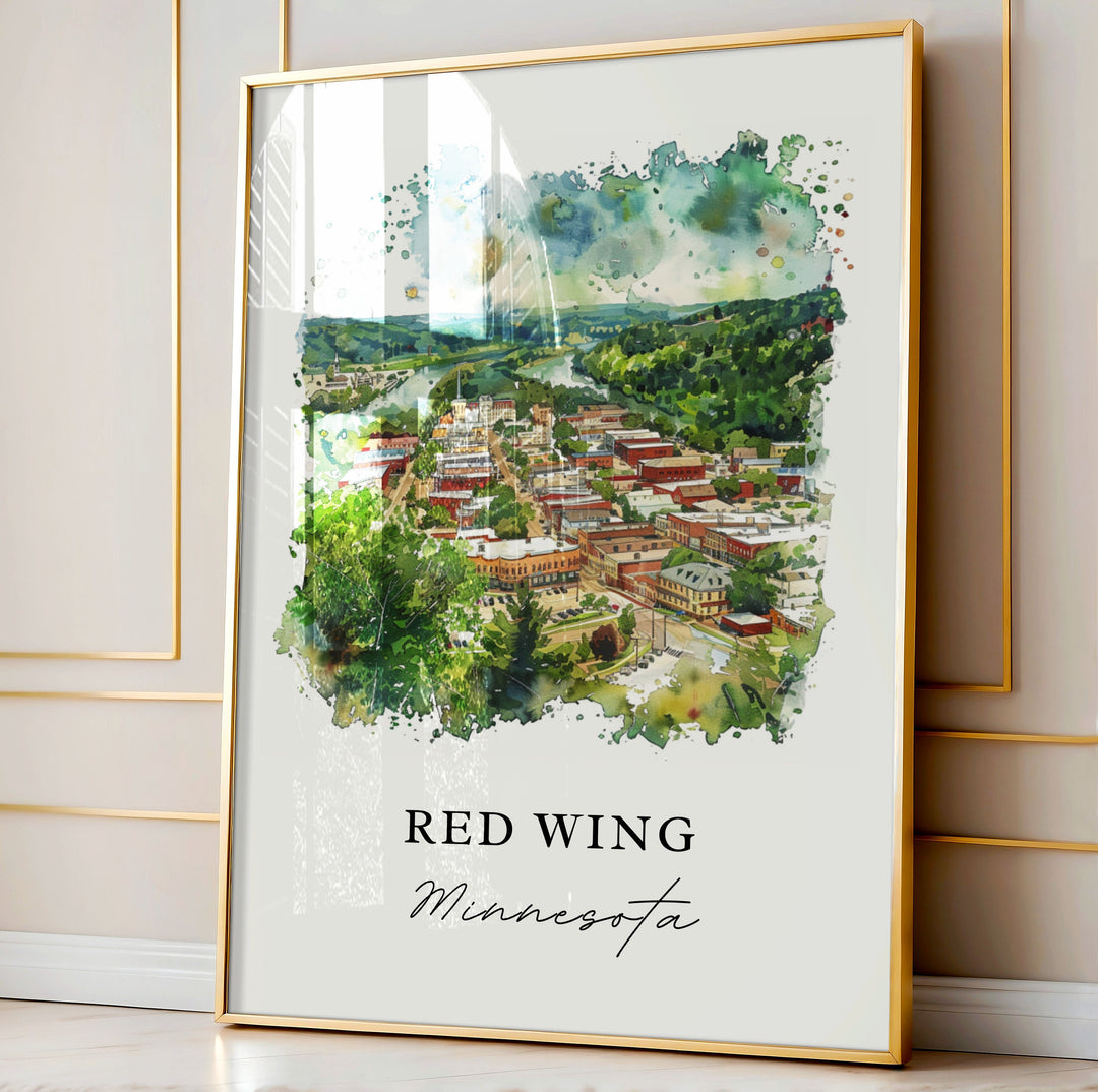 Red Wing MN Wall Art, Red Wing Minnesota Print, Red Wing Watercolor, Barn Bluff MN Gift,