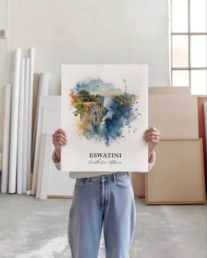 Eswatini Wall Art, Eswatini Print, South Africa Watercolor Art, Eswatini Gift, Travel Print, Travel Poster, Housewarming Gift