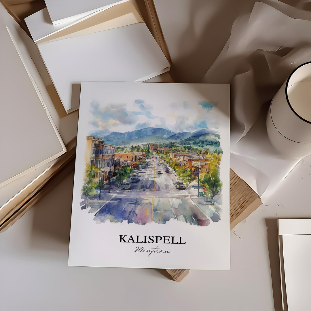 Kalispell MT Wall Art, Glacier National Park Print, Montana Artwork, Kalispell Montana Gift, Travel Print, Travel Poster, Housewarming Gift