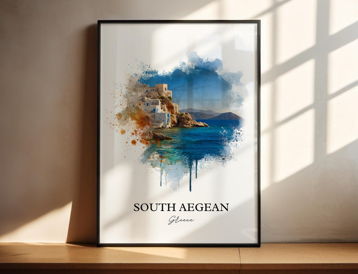 South Aegean Wall Art, Aegean Sea Print, Greece Watercolor Art, Greece Gift, South Aegean Travel Print, Travel Poster, Housewarming Gift