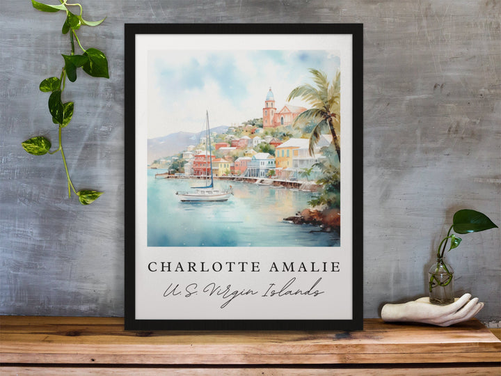 Charlotte Amalie wall art - U.S. Virgin Islands, Charlotte Amalie poster, Wedding gift, Birthday present, Custom Text