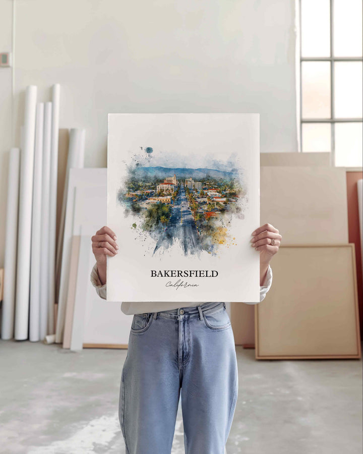 Bakersfield, California Wall Art, Bakersfield Print, Bakersfield Watercolor Art, Bakersfield Gift, Travel Print, Travel Poster, Housewarming Gift