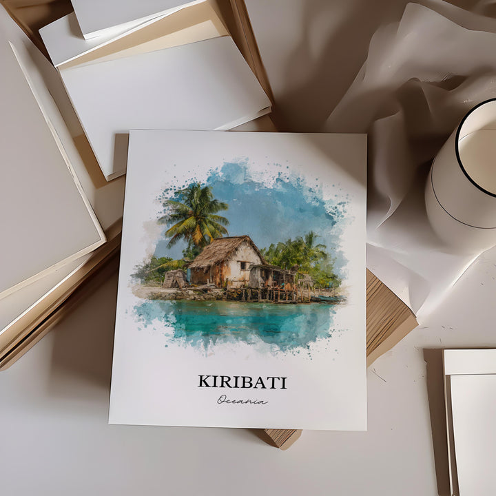 Kiribati Wall Art, Kiribati Print, Kiribati Watercolor Art, Kiribati Island Gift, Travel Print, Travel Poster, Housewarming Gift