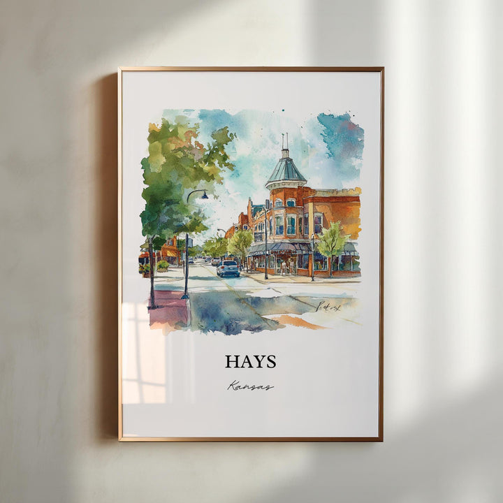 Hays Kansas Wall Art, Ellis County Print, Kansas Watercolor Art, Hays KS Gift, Travel Print, Travel Poster, Housewarming Gift