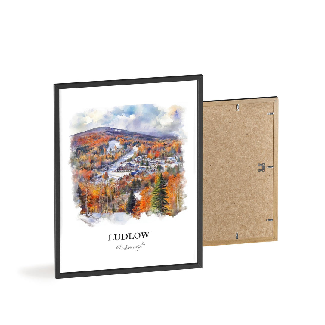 Ludlow VT Wall Art, Okemo Mountain Print, Vermont Watercolor Art, Ludlow VT Gift, Travel Print, Travel Poster, Housewarming Gift