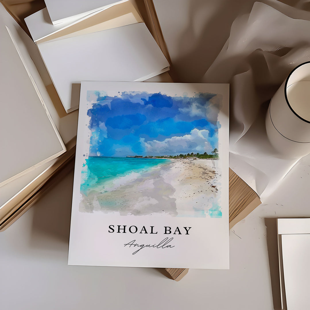 Shoal Bay Wall Art, Shoal Bay Print, Shoal Bay Anguilla Watercolor, Anguilla Beach Gift,