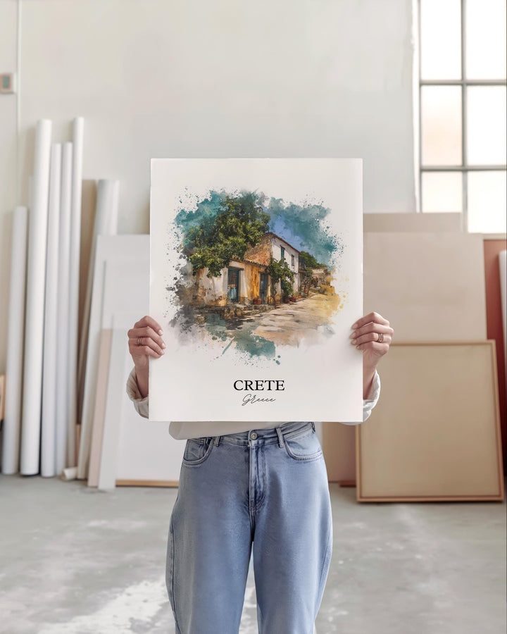 Crete Wall Art, Crete Greece Print, Greece Watercolor Art, Crete Greece Gift, Greece Travel Print, Travel Poster, Housewarming Gift