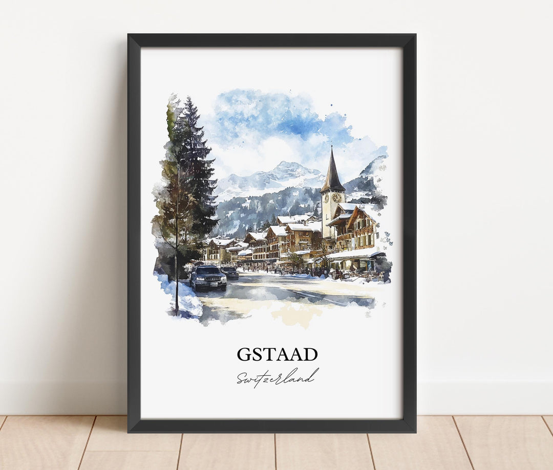 Gstaad Travel Print Wall Art Gstaad Wall Hanging Home Décor Gstaad Gift Art Lovers Switzerland Art Lover Gift Gstaad Switzerland Poster