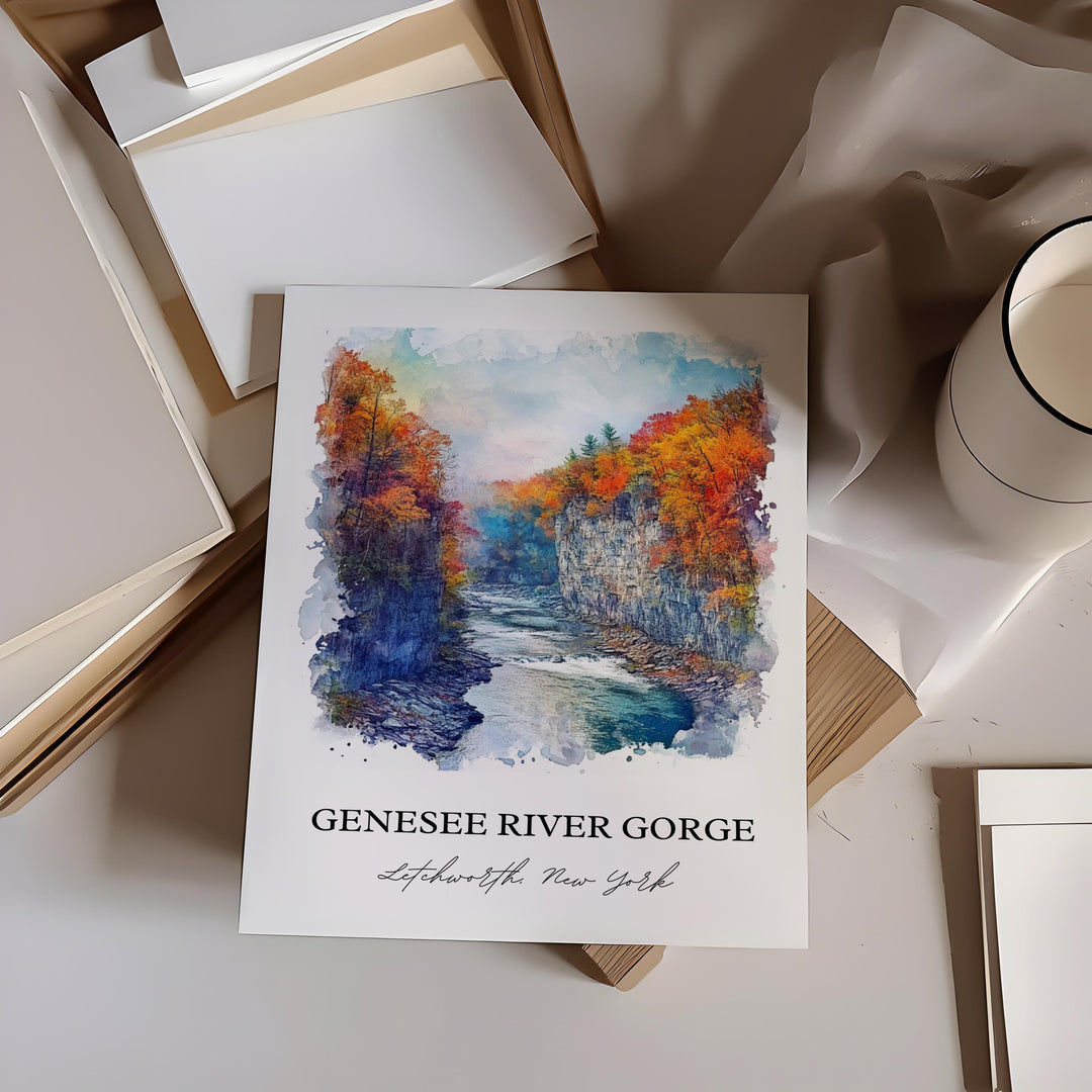 Genesee River Wall Art, Rochester Print, Genesee River Gorge Watercolor, Rochester NY Gift, Travel Print, Travel Poster, Housewarming Gift