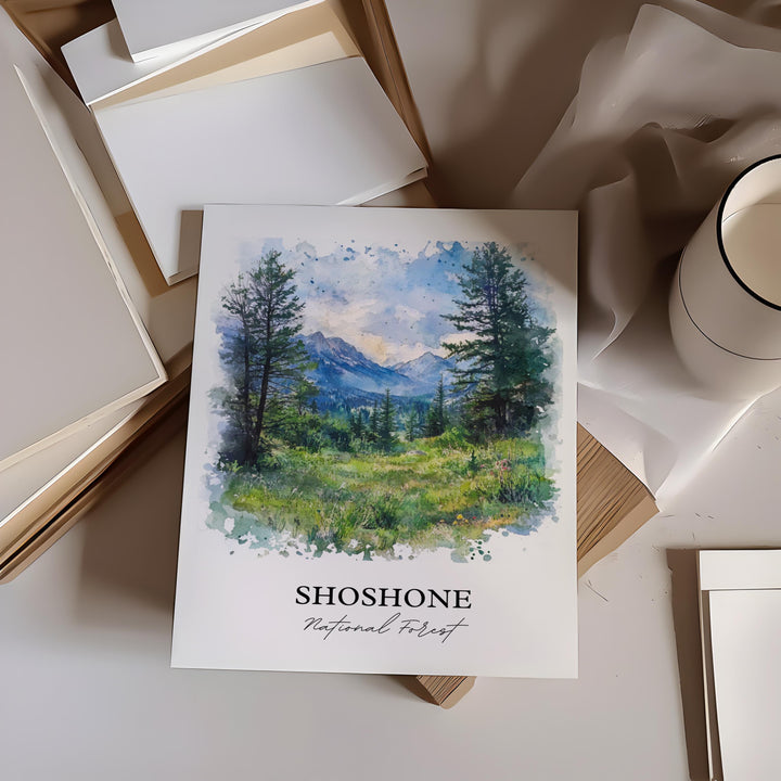 Shoshone National Forest Art, Cody Wyoming Print, Wyoming Watercolor Art, Shoshone WY Gift, Travel Print, Travel Poster, Housewarming Gift