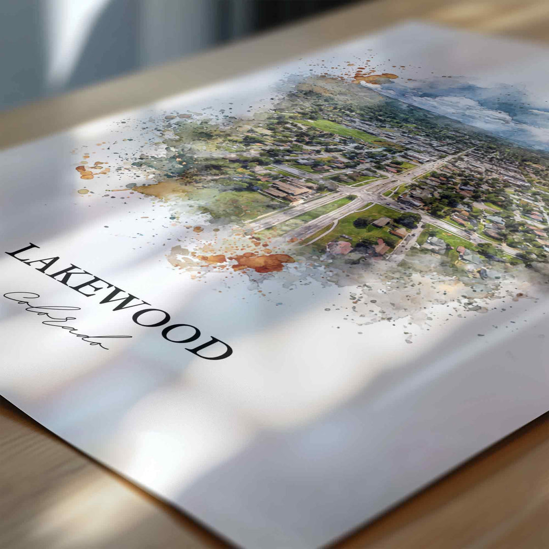 Lakewood CO Wall Art, Lakewood Print, Colorado Watercolor Art, Jefferson County CO Gift, Travel Print, Travel Poster, Housewarming Gift