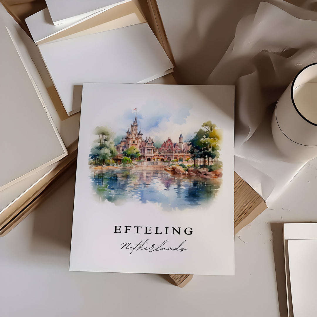 Efteling traditional travel art - Netherlands, Efteling poster print, Wedding gift, Birthday present, Custom Text, Perfect Gift